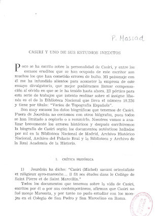 Portada de "Casiri y uno de sus estudios inéditos" de Paul Massad