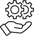Icono de una mano con dos engranajes