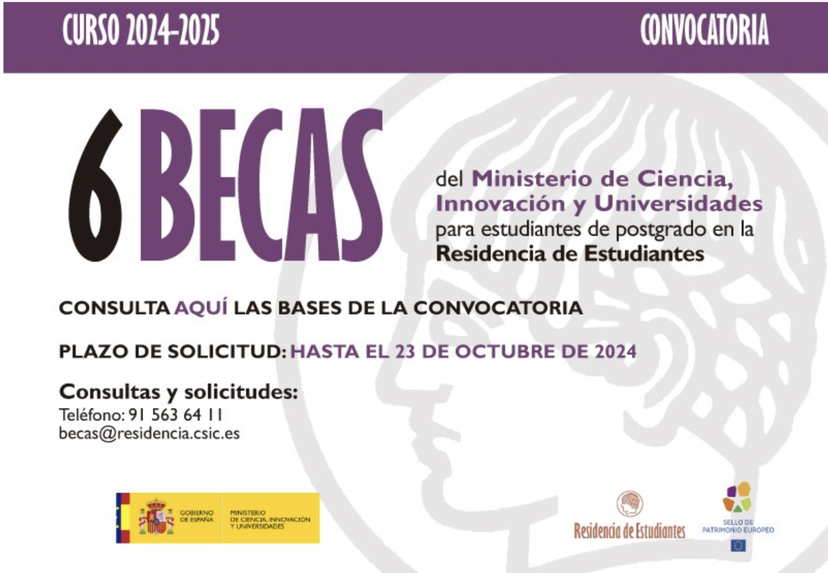 BECAS 20242025 para Estudiantes de Postgrado en la Residencia de Estudiantes financiadas por el Ministerio de Ciencia Innovacin y Universidades